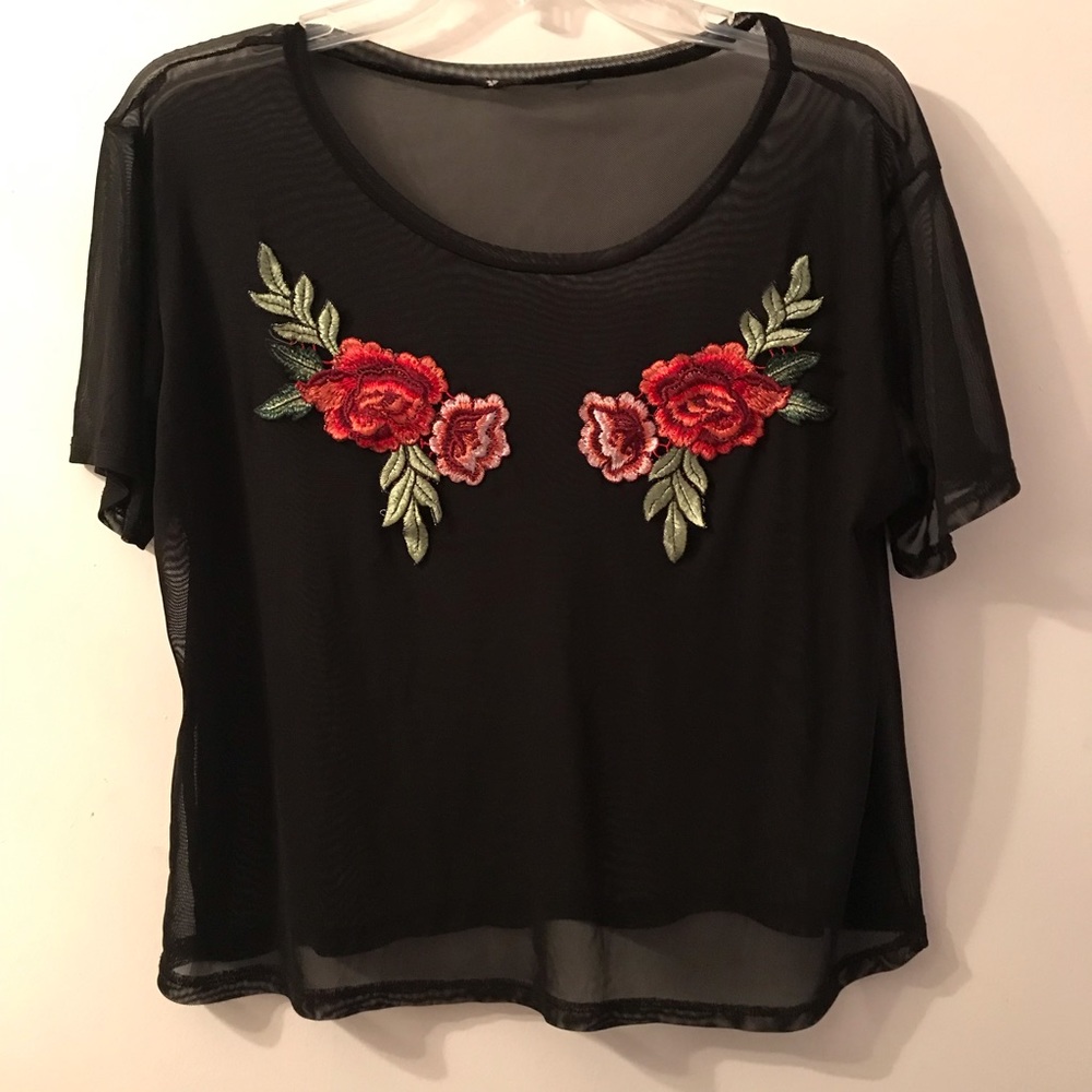 Sheer Black Floral Embroidered Shirt